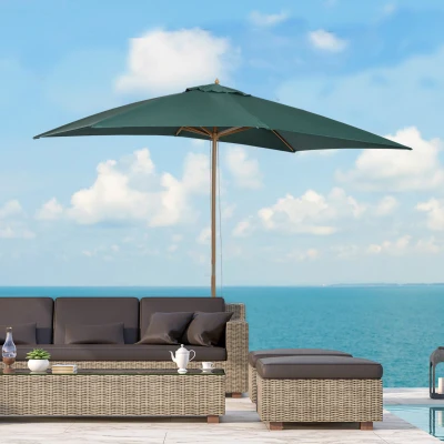 Outsunny Ombrellone da Giardino in Legno 2x3m Verde Scuro