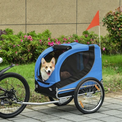 HOMCOM Remorque Vélo Chien 8 Réflecteurs Bleu Noir