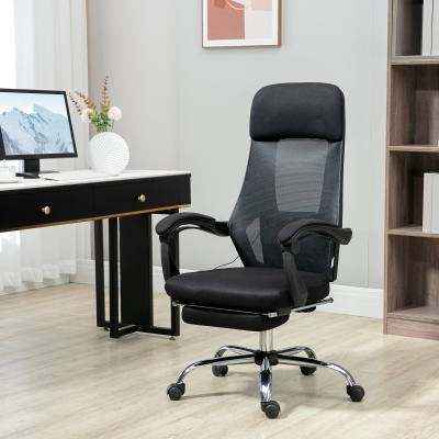 Vinsetto Bürostuhl mit Massagefunktion, Massagesessel, inkl. Fußstütze, 2 Vibrationspunkte, USB-Schnittstelle, Schwarz