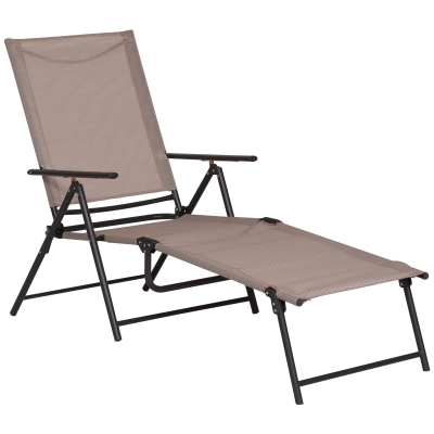 Outsunny Transat Pliable Métal Textilène Sable 5 Pos