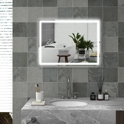 HOMCOM Badspiegel Badezimmerspiegel Wandspiegel LED´s. Ber, gsschalter, Antibeschlagfunktion, 60 x 80 x 4 cm, Weiß