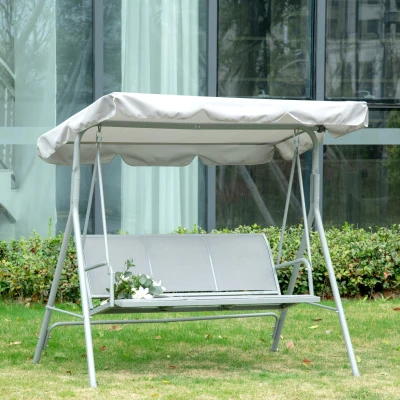 Outsunny Hollywoodschaukel mit verstellbarem Sonnendach, 3-Sitzer Gartenschaukel mit Anti-Rutsch-Füßen, Schaukelbank belastbar bis 240 kg, Gartenliege für Garten, Terasse, 170x110x153cm, Grau+Silber