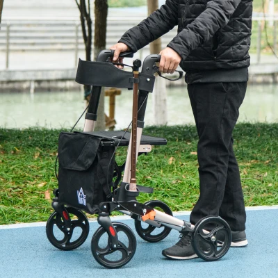 HOMCOM 4 Wheel Rollator with Seat Lightweight Aluminium Gold