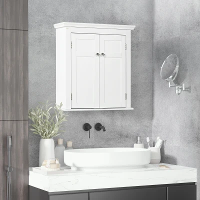 kleankin Mueble de Baño Colgar con Estantes Ajustables y Puertas con Cierre Magnético Armario de Pared 58x24x60 cm Blanco