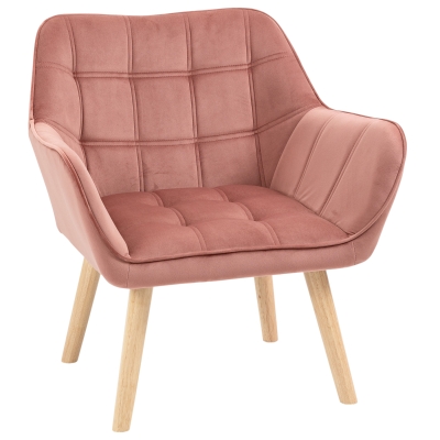 HOMCOM Poltroncina Stile Nordico in Legno ed Effetto Velluto Rosa
