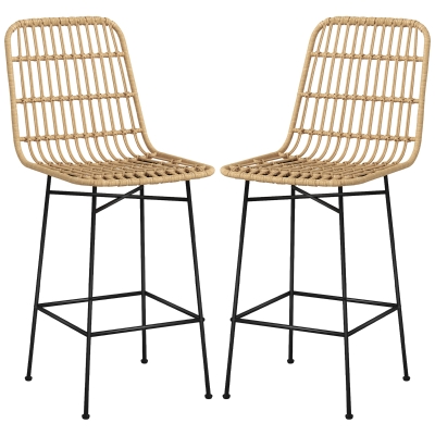 HOMCOM Barhocker Barstuhl, Boho-Stil, PE-Rattan, 45 x 53,5  x 105 cm, Natur + Schwarz