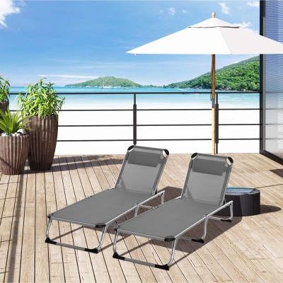 Outsunny Foldable Sun Lounger Aluminium Grey 2 Pieces