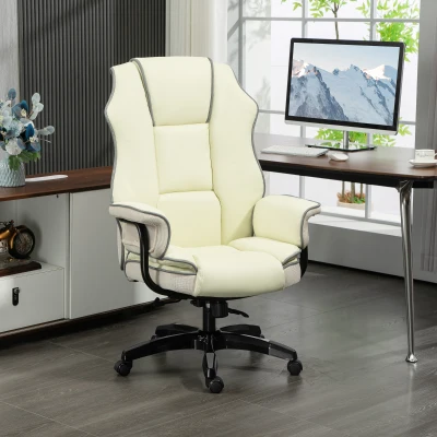 Vinsetto Ergonomischer Bürostuhl, extra gepolstert, Liegefunktion, Kunstleder, 76x80x118-124 cm, Creme