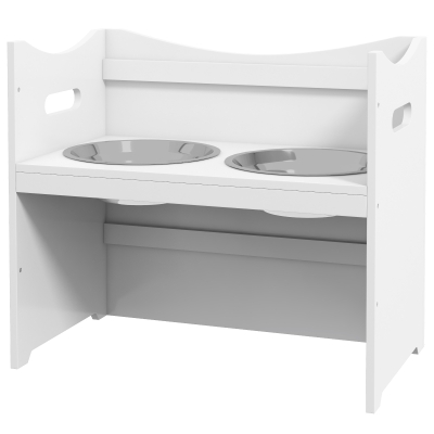 PawHut Futterstation für Hunde, 2 Edelstahlnäpfe, höhenverstellbar, 54x31,5x47cm, Weiß