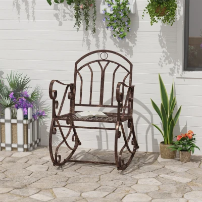 Outsunny Schaukelstuhl Gartenstuhl, Vintage-Design, 61cm x 79cm x 90cm, Braun + Schwarz