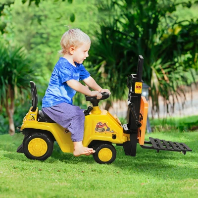 HOMCOM Carretilla Elevadora de Juguete sin Pedales para Niños de +3 Años con Brazo Móvil Bocina 86x27,5x47,5 cm Amarillo