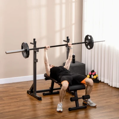 SPORTNOW Soporte para Barras de Pesas con Ancho y Altura Ajustable Rack Musculación con Marco de Acero Carga 150 kg Negro