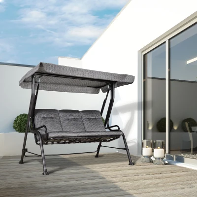 Outsunny Hollywoodschaukel, 3-Sitzer Gartenschaukel, Verstellbares Sonnendach, Texteline Grau 200 x 120 x 170 cm
