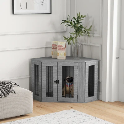 PawHut 2-in-1 Dog Crate Side Table with Cushion Grey 104x55cm
