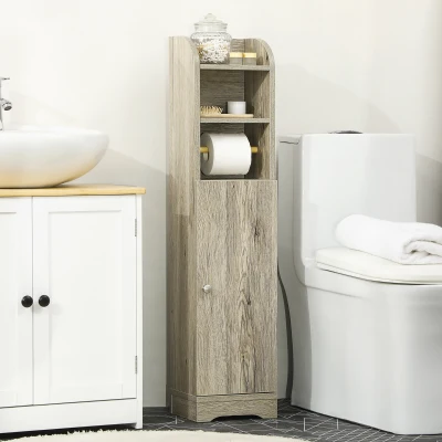 kleankin Mobile Bagno Salvaspazio Armadietto e Ripiani Grigio