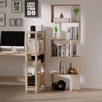 HOMCOM Mobile Libreria 60cm x 24cm x 184.5cm Color Legno, Bianco
