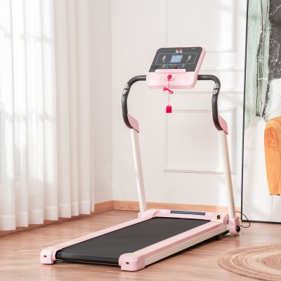 HOMCOM Laufband Klappbar elektrisch 400 W 1-12 km/h 1,5HP LCD-Display Handyhalterung geeignet für Home Gym Indoor Fitness Rosa 134 x 60 x 118 cm