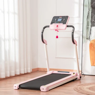 HOMCOM Laufband Klappbar elektrisch 400 W 1-12 km/h 1,5HP LCD-Display Handyhalterung geeignet für Home Gym Indoor Fitness Rosa 134 x 60 x 118 cm