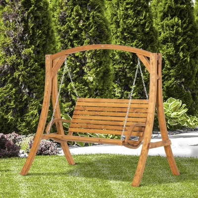 Outsunny 2-Seater Wooden Swing Chair Outdoor Bench
