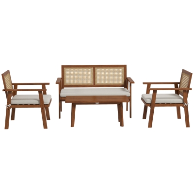 Outsunny Salon Jardin 4Pcs Bois Acacia Résine Tressée