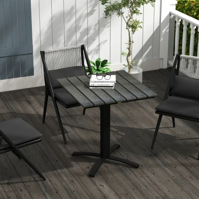 Outsunny Terrassentisch, für 4 Personen, Holzoptik, Aluminiumrahmen, 70 x 70 x 76 cm, Grau