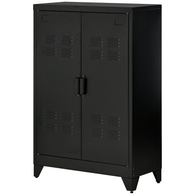 HOMCOM Armoire Bureau Métal Noir Industriel 2 Étagères