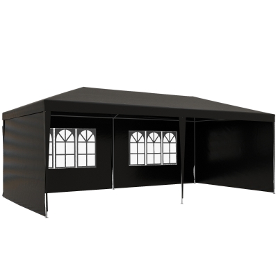 Outsunny 6x3m Party Tent Gazebo Black with Windows