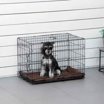 PawHut Cage Chien Pliante Noir Plateau Amovible Coussin