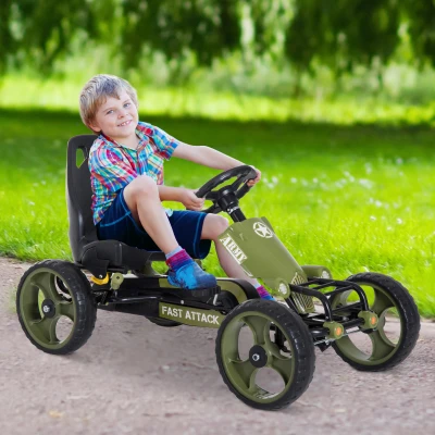 HOMCOM Kids Go Kart Racer Adjustable Seat Green