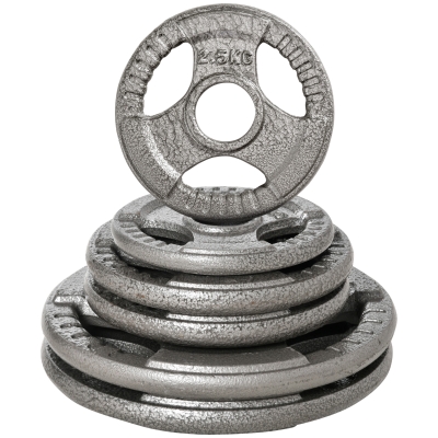 HOMCOM Juego de 6 Discos de Pesas de Acero Total de 35 kg 2x10 kg 2x5 kg 2x2,5 kg Discos Olímpicos con Orificio Central de Ø54 mm para Entrenamiento en Casa Gimnasio Plata