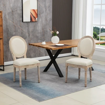 HOMCOM Wooden Dining Chairs Set of Two Cream