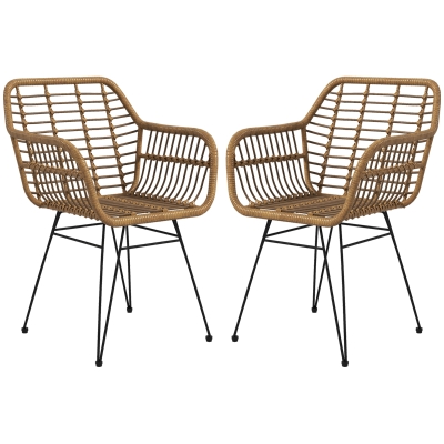 HOMCOM 2-er-Set Stühle im Boho-Stil, Küchenstühle, PE-Rattan, 56 x 60 x 79 cm, Natur + Schwarz