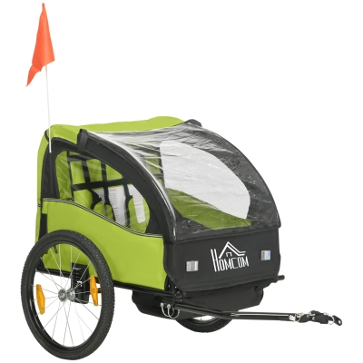 HOMCOM Remolque de Bicicleta para Niños +18 Meses con Cinturón de Seguridad Sistema de Amortiguador 140x88x90 cm Verde