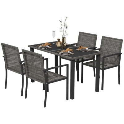 Outsunny 5-Piece Outdoor Dining Set Grey with Glass Tabletop