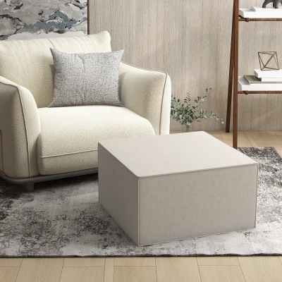 HOMCOM Poggiapiedi Imbottito 2 in 1 in Tessuto Effetto Lino Beige