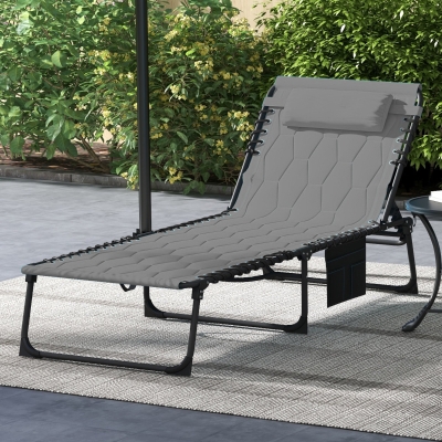 Outsunny Sonnenliege Liegestuhl Gartenliege, klappbar, inkl. Kissen, wetterbeständig; 188 cm x 65 cm x 36 cm, Grau + Schwarz