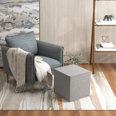 HOMCOM Poggiapiedi 2 in 1 in Tessuto Effetto Lino Grigio Chiaro