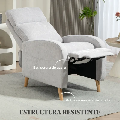 HOMCOM Sillón Relax Reclinable Tapizado en Lino Sintético con Reposapiés y Bolsillo Lateral Carga 120 kg Gris Claro(m-7)