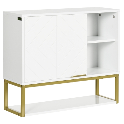 kleankin Armario de Pared para Baño con Puerta Estante Ajustable y Almacenamiento Inferior 60x20x51 cm Blanco