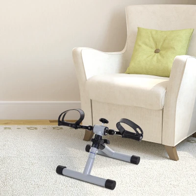 HOMCOM Mini Bicicleta Estática de Pedales Plegable con Resistencia Ajustable para Piernas y Brazos 33x34x32 cm Plata