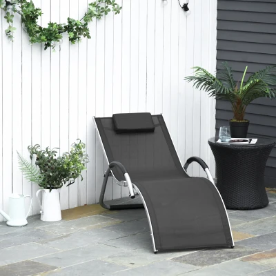 Outsunny Gartenliegen mit Kissen Sonnenliege Relaxliege ergonomisch Aluminium Texteline Schwarz 160 x 60 x 65 cm