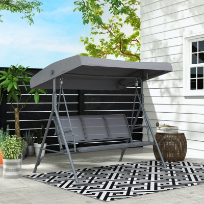 Outsunny 3-Seater Swing Chair Heavy-Duty Steel Grey