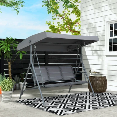 Outsunny 3-Seater Swing Chair Heavy-Duty Steel Grey