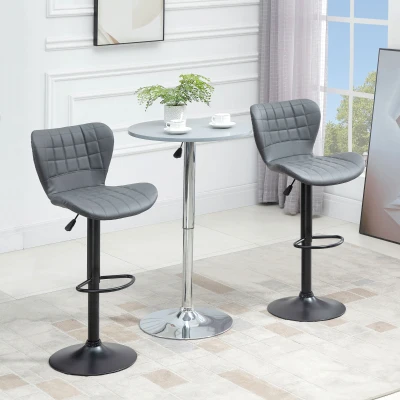 HOMCOM 2er-Set Barhocker Barstühle Barhocker, höhen verstellbar, mit Fußstütze, 47cm x 51,5 cm x 89-109 cm, Grau