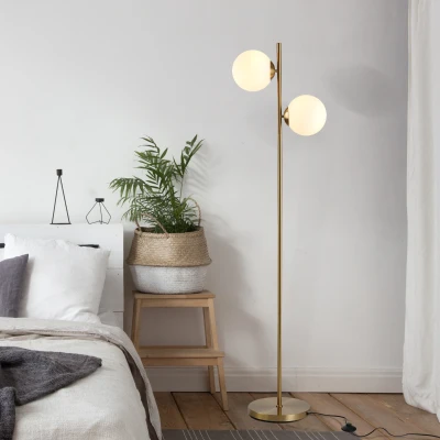 HOMCOM Stehlampe Stehleuchte Standleuchte 2-teiliger Glas-Lampenschirm, Stahl+Glas, 39 x 28 x 165cm (Golden+Weiß)