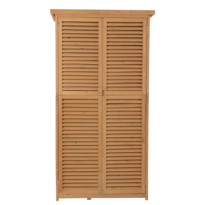 Outsunny Cobertizo de Madera Caseta Exterior Armario para Herramientas de Jardinería Persiana Delantera Compartimientos de Diferentes Tamaños 87x46.5x160cm Madera Maciza
