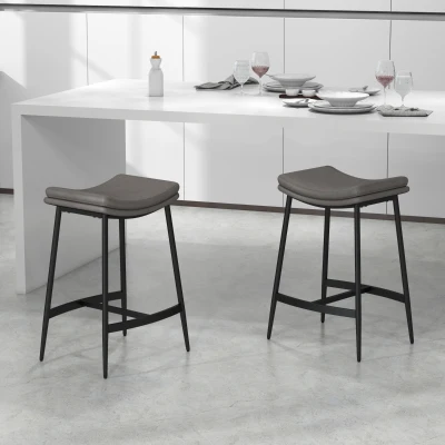 HOMCOM Conjunto de 2 Taburetes Altos de Cocina con Estructura de Acero Estilo Industrial Carga 120 kg para Comedor Bar Gris