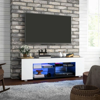 HOMCOM TV Cabinet Multi-Shelf with LED Lights - White