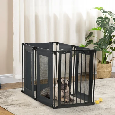 PawHut Parque Plegable para Perros de 6 Paneles Convertible en Barrera de Seguridad para Mascotas 117x103x74 cm Negro