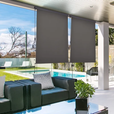 Outsunny Senkrechtmarkise Balkonmarkise Vertikalmarkise Windschutz Seitenrollo Sichtschutz mit Handkurbel Polyesterstoff+Aluminium Grau 250 x 140 cm